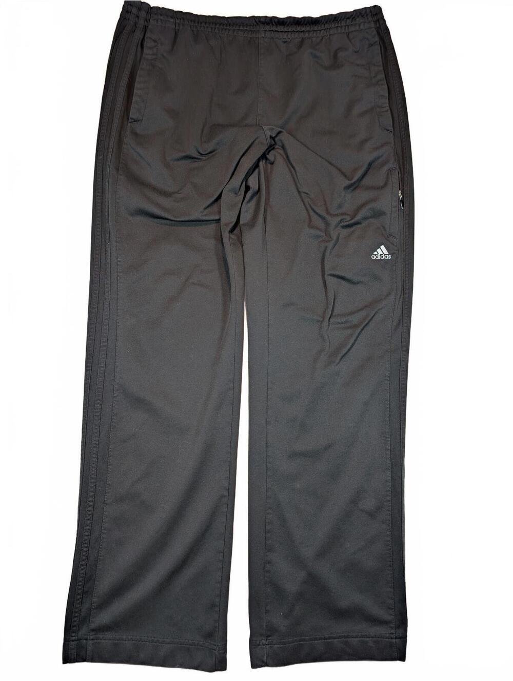 Adidas Track Pants Athletic Jogger Zip Pocket 3 Stripe Black Mens XL 38x32